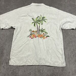 Vtg Eagle Dry Goods Hawaiian Shirt Mens Large Ivory Back Embroidered Loop Camp